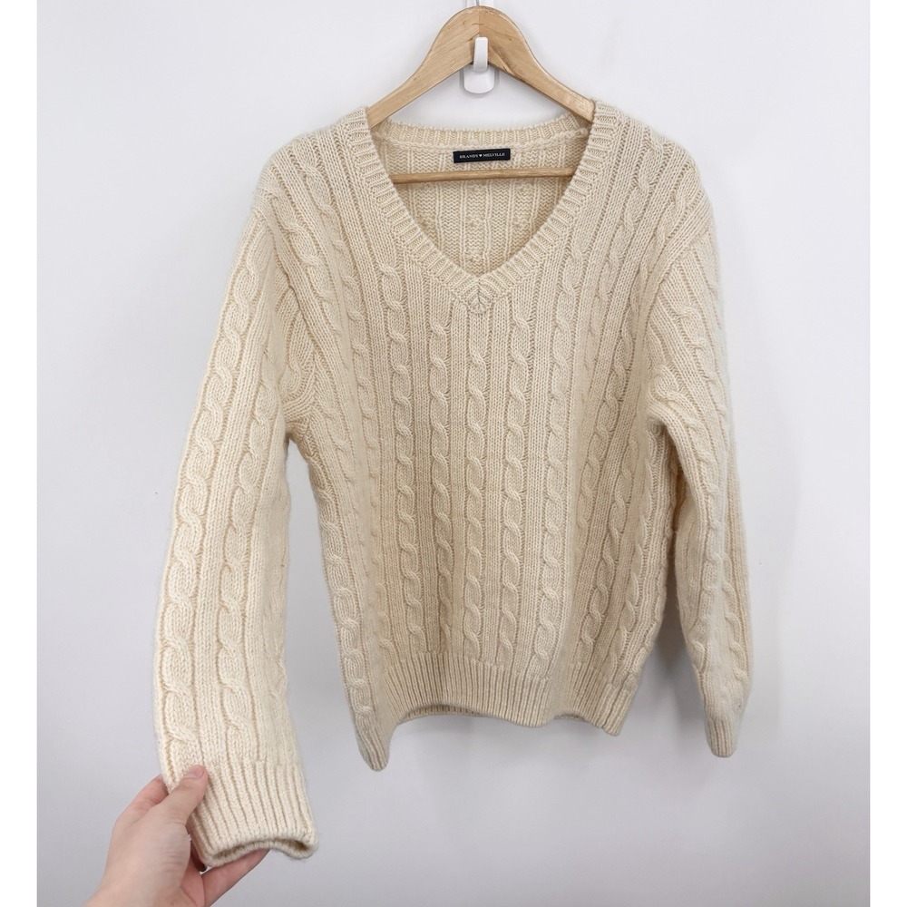 Brandy Melville Wool Cable Knit Fisherman Sweater One Size Ivory Preppy Grandpa